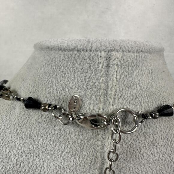 Chico's Multi Strand Beaded Statement Necklace Black Silver Tone Adjustable - Picture 6 of 8